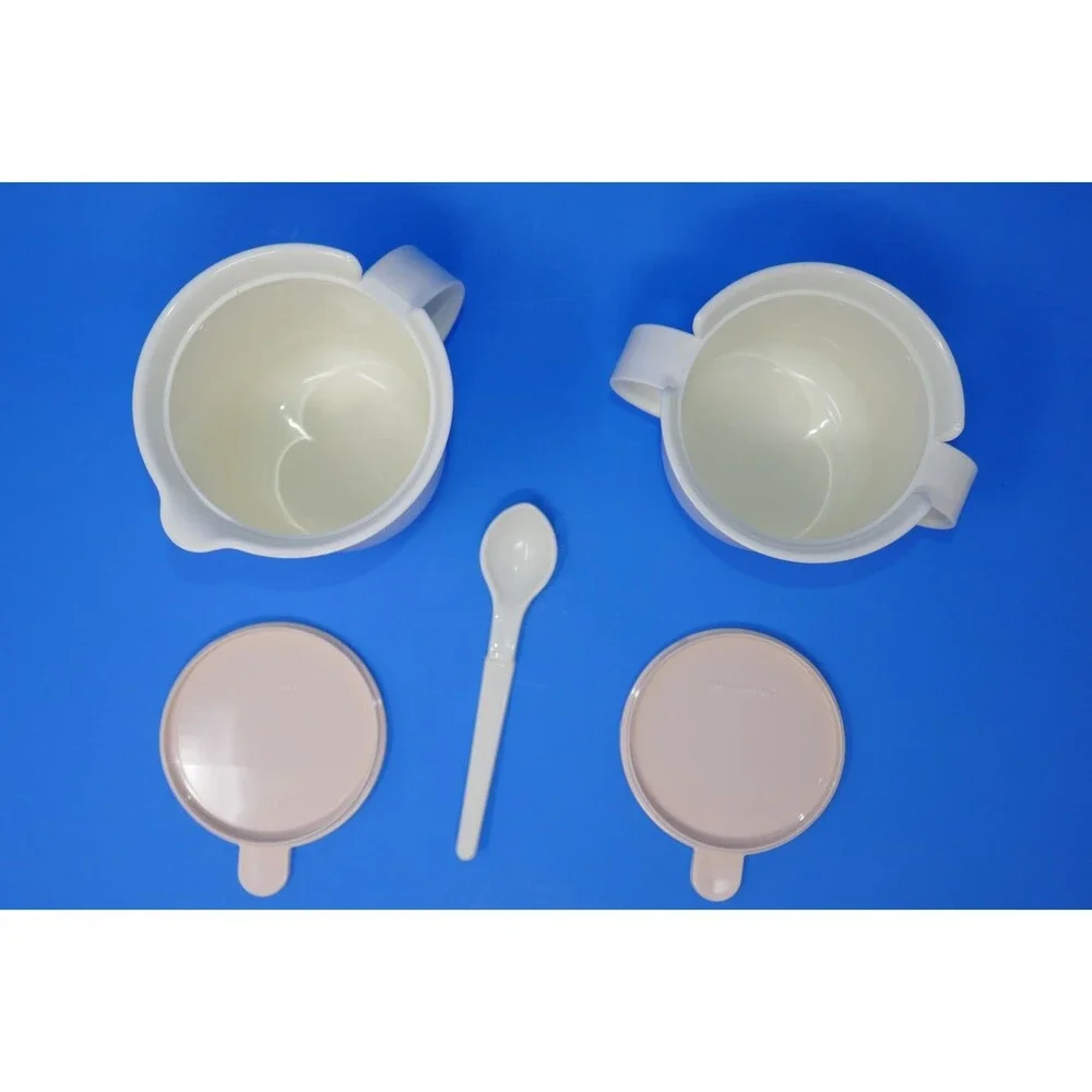 Tupperware Vintage Pink White Tabletop Set ~ Creamer Sugar Spoon Butter Shakers